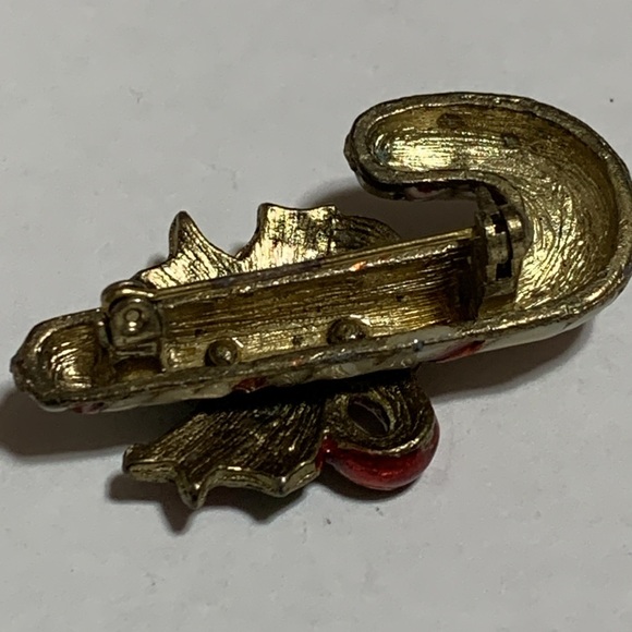 Christmas Vintage Enameled gold tone Candy Cane Pin Brooch - Picture 3 of 5